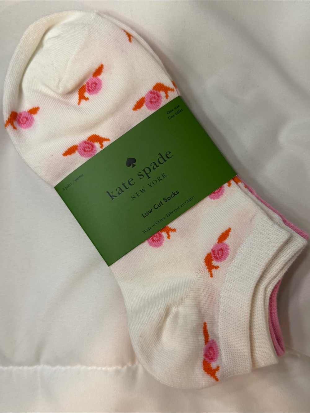 Kate Spade Snail Low Cut Socks Short Pairs Bundle of 3 Pink and White